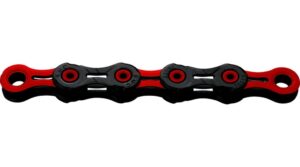 Cadena KMC DLC11 de 11 velocidades y 118 eslabones, color negro y rojo