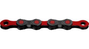 Cadena KMC DLC12 de 12 velocidades y 126 eslabones, color negro y rojo